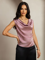 [Bleg Mauve] SilkSilky-DK Cap Sleeve Cowl Neck T-shirt til kvinder 004