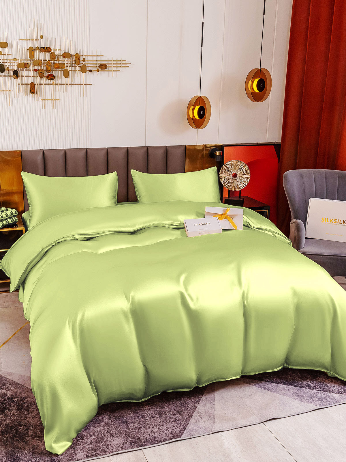 [Mintgrøn] SilkSilky-DK 19Momme Bedding Set 004