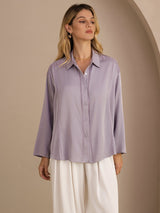 [Lilla] SilkSilky-DK Long Sleeve Lapel Collar Bluse 003