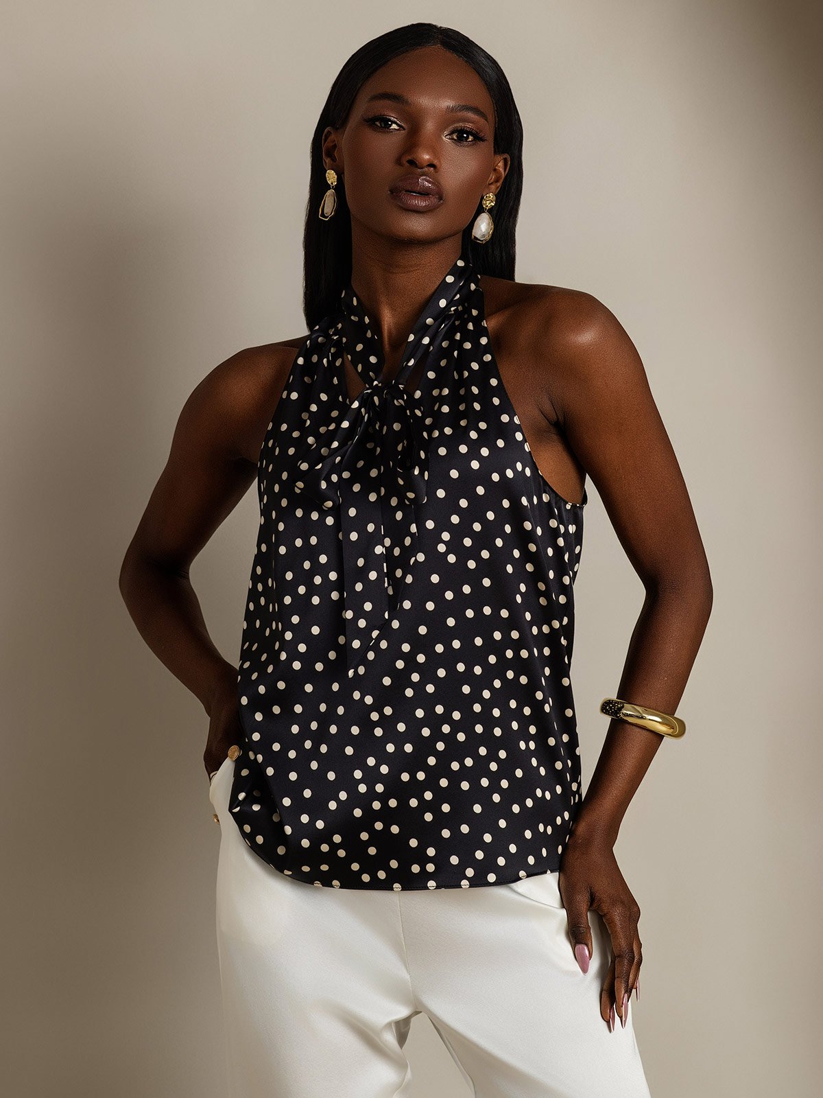 SilkSilky-DK 19Momme Silke Womens Shirt Sort+Hvid 004