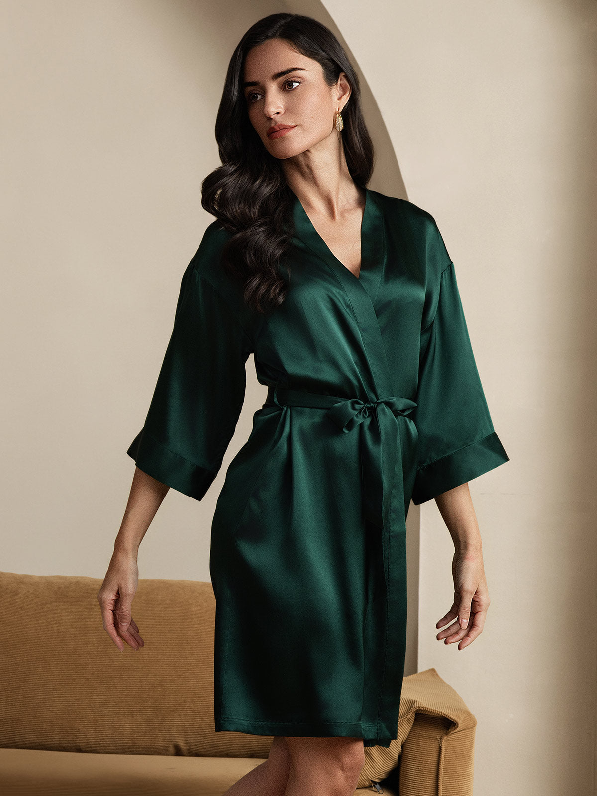 [Mørkegrøn] SilkSilky-DK Womens Robe 001