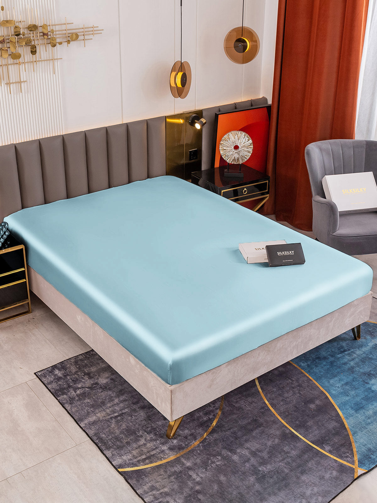 [Lyseblå] SilkSilky-DK 19Momme Sheet 001