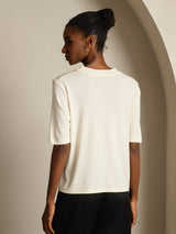 [Beige] SilkSilky-DK Half Sleeve Crew Neck T-shirt til kvinder 002