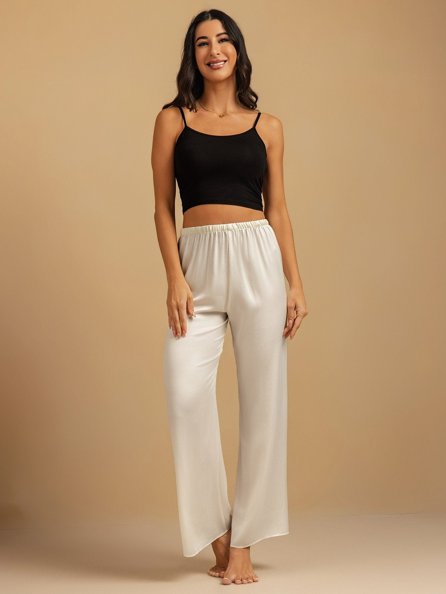 [Hvid] SilkSilky-DK 19Momme Silke Womens Sleep Bottoms 006,