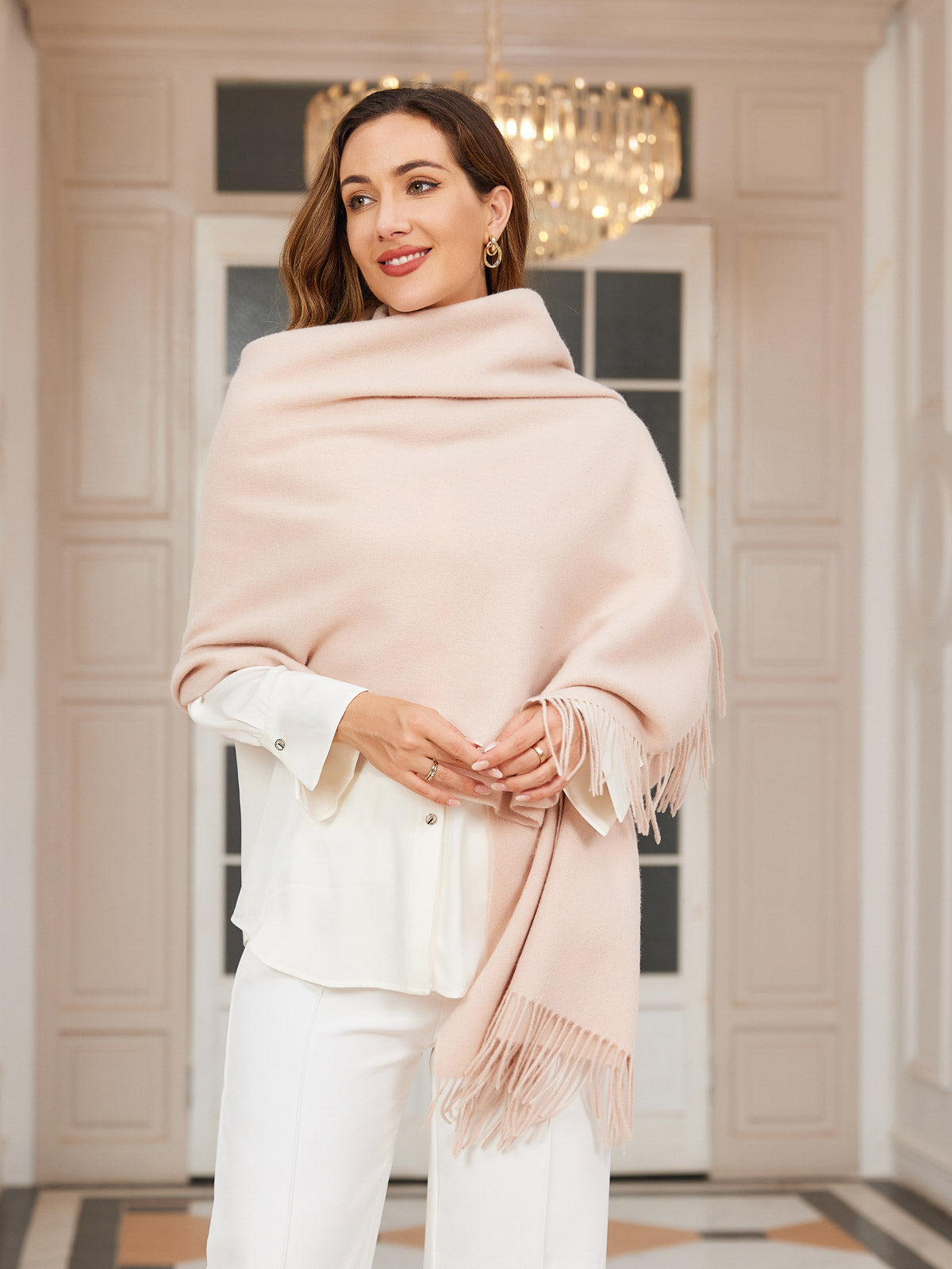 [Beige] SilkSilky-DK Uld Halstørklæde 003