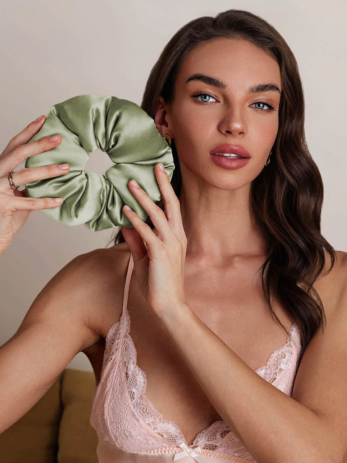 [Lysegrøn] SilkSilky-DK Silke Scrunchie 002