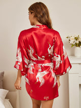 [Mørkerød] SilkSilky-DK 3/4 Sleeve Dame Morgenkåbe 002