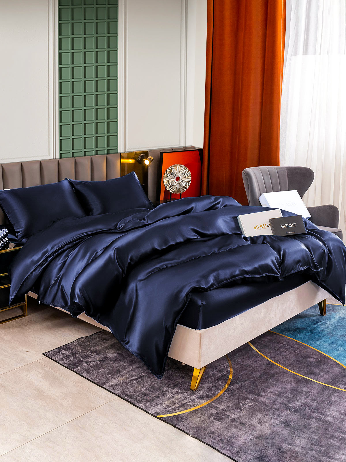 [Mørkeblå] SilkSilky-DK 25Momme Bedding Set 002