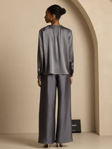 [Mørkegrå] SilkSilky-DK 19Momme Langærmet Rund Hals Bluse 002