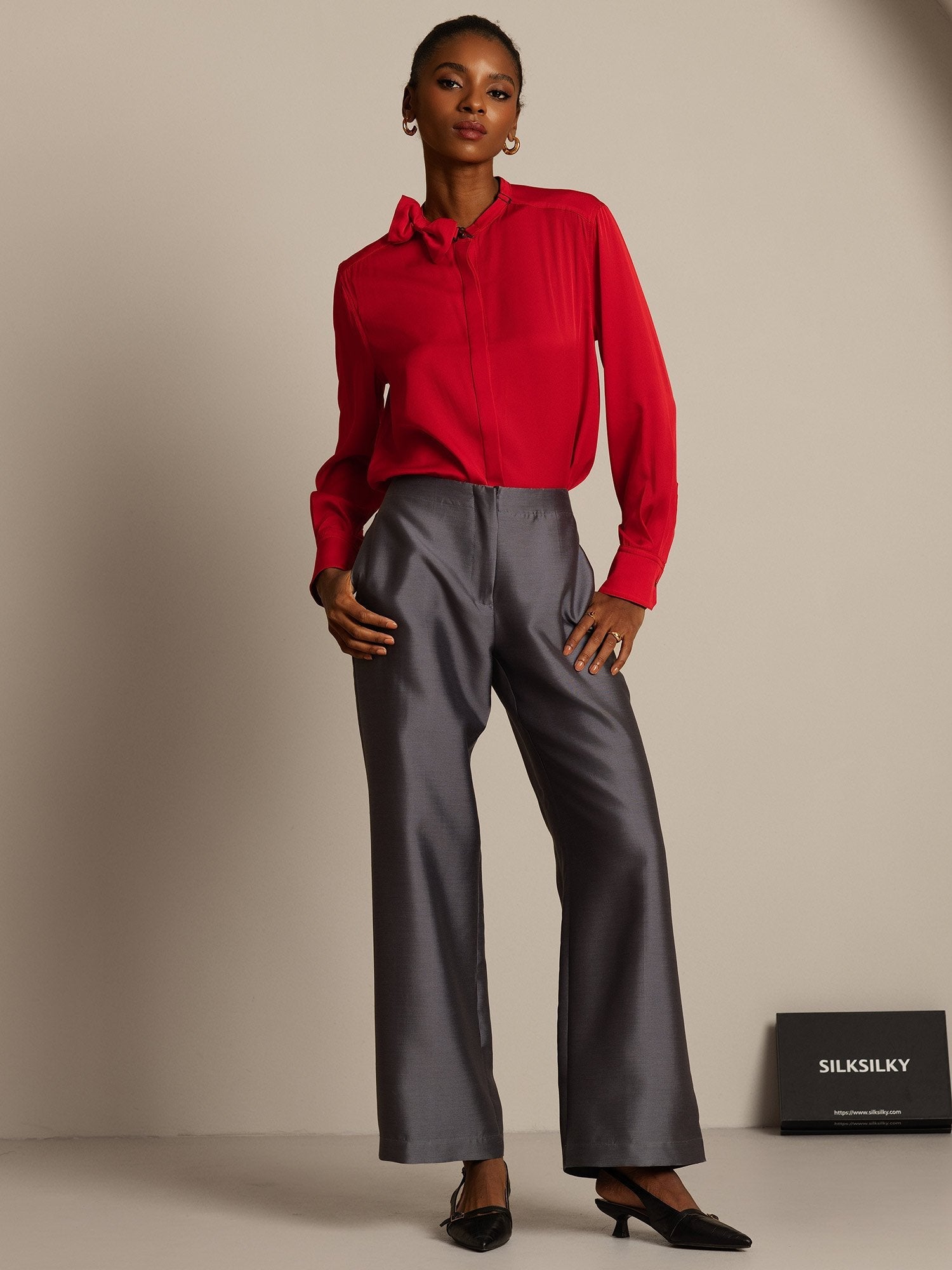 [Grå] SilkSilky-DK 32Momme Silke Womens Pants 005,