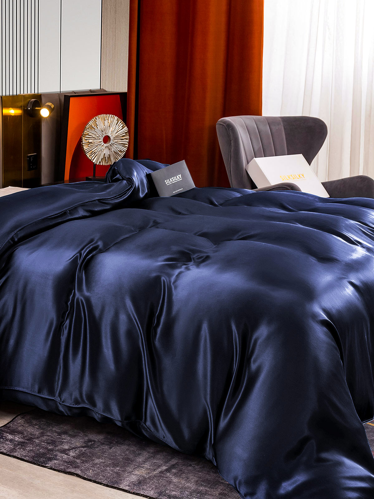 [Mørkeblå] SilkSilky-DK 22Momme Duvet Cover 004