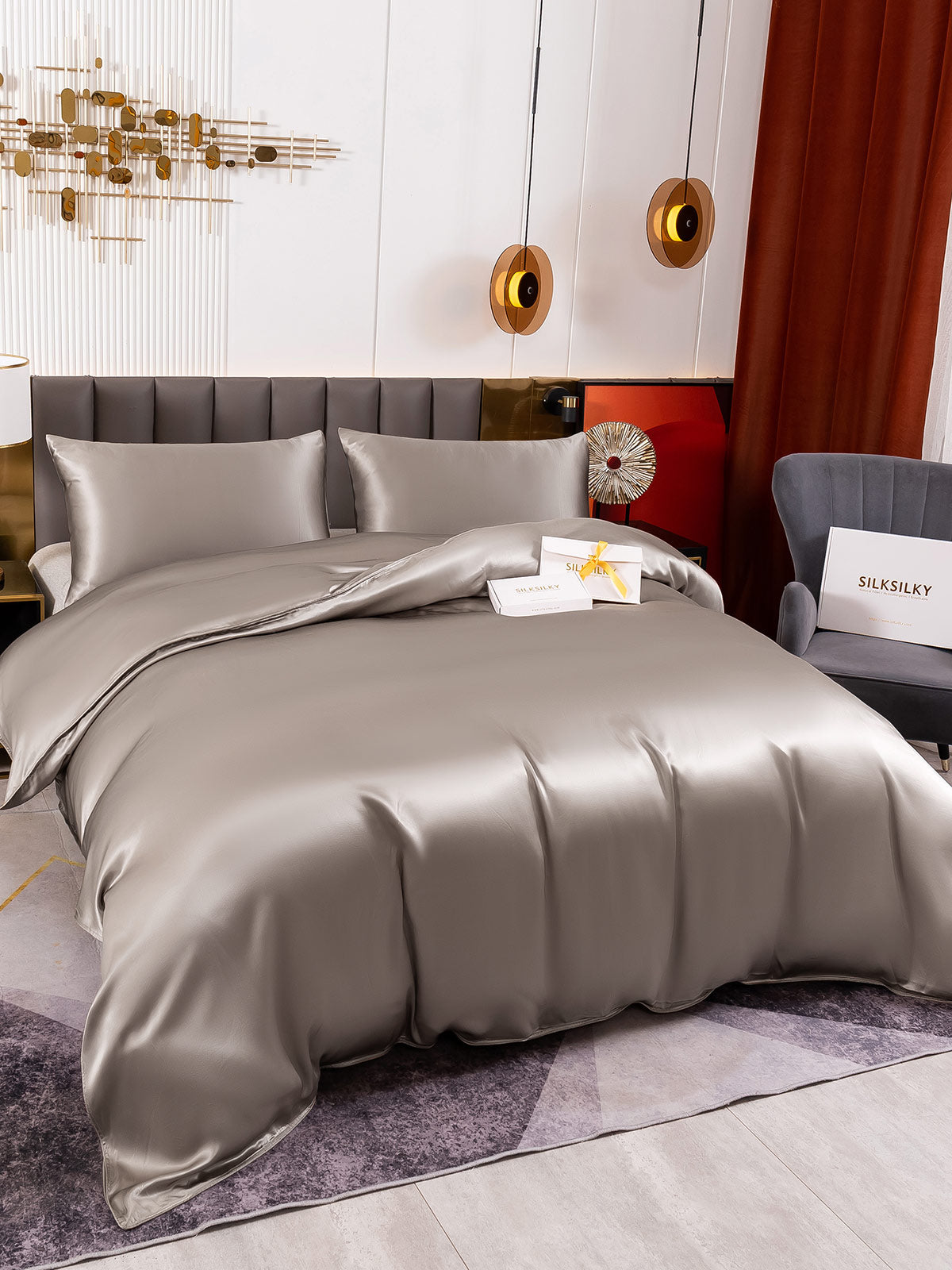 [Grå] SilkSilky-DK 19Momme Bedding Set 003