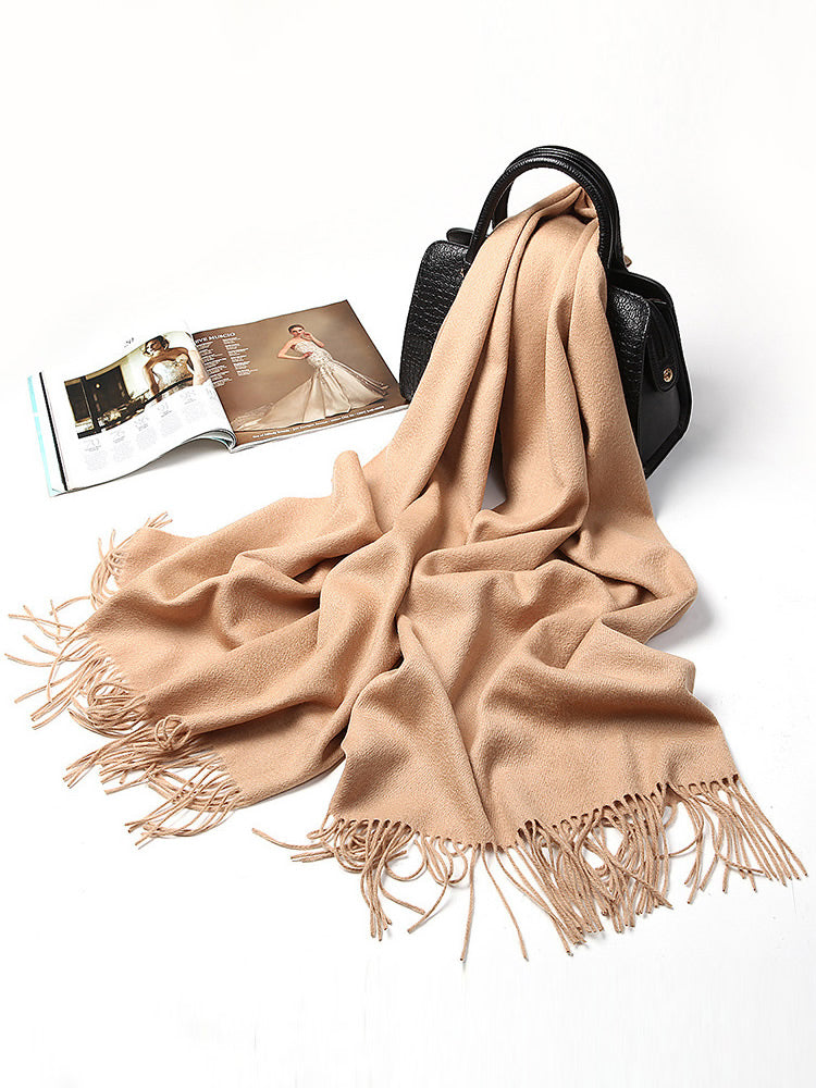 [Tan] SilkSilky-DK Uld Halstørklæde 005