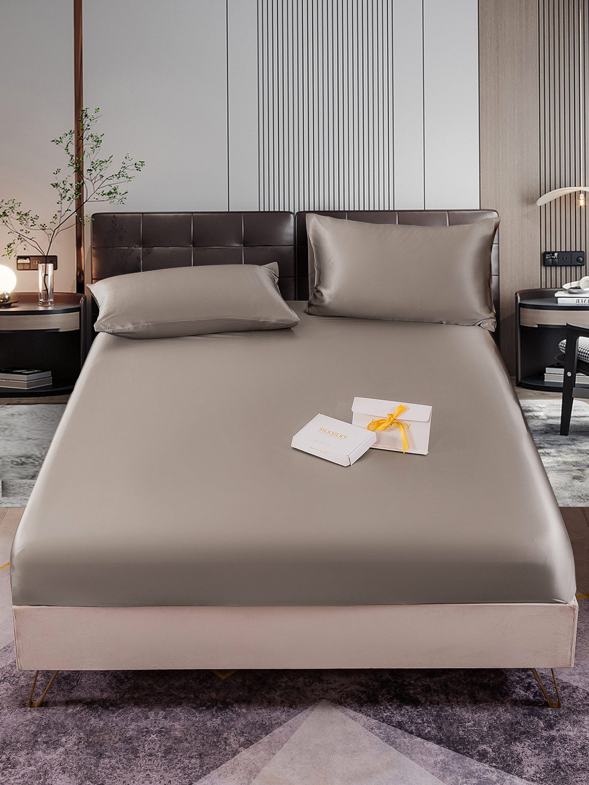 [Grå] SilkSilky-DK 22Momme Bedding Set 001