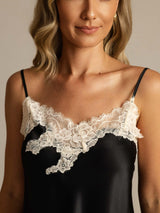 [Sort] SilkSilky-DK Spaghetti Rem V Hals Camisole Sæt 004