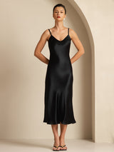 [Sort] SilkSilky-DK Sleeveless V Neck Kjole 001