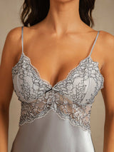 [Gråblå] SilkSilky-DK Sleeveless Deep V Neck Natkjole 005