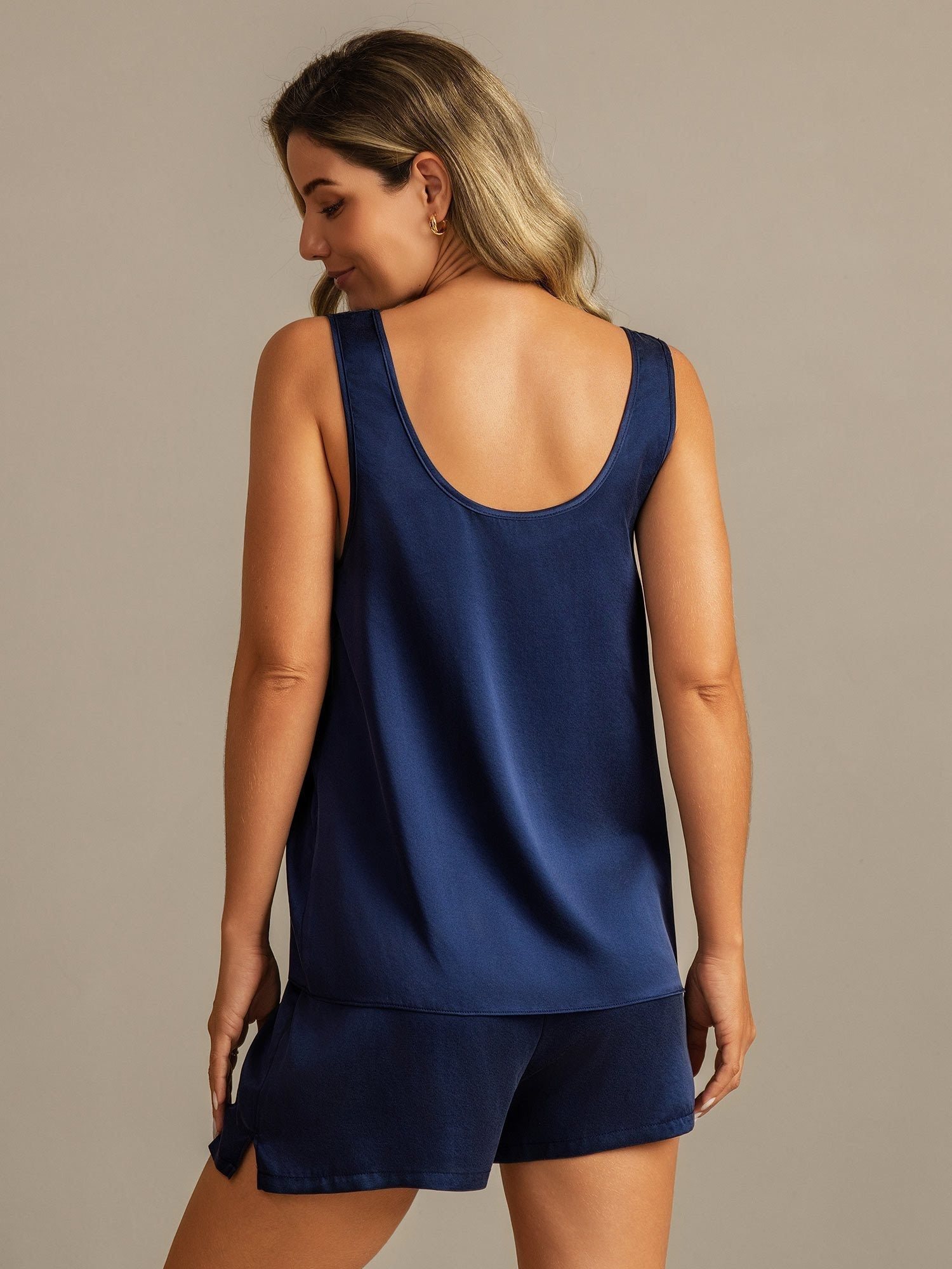 [Mørkeblå] SilkSilky-DK 19Momme Silke Womens Pajamas 002