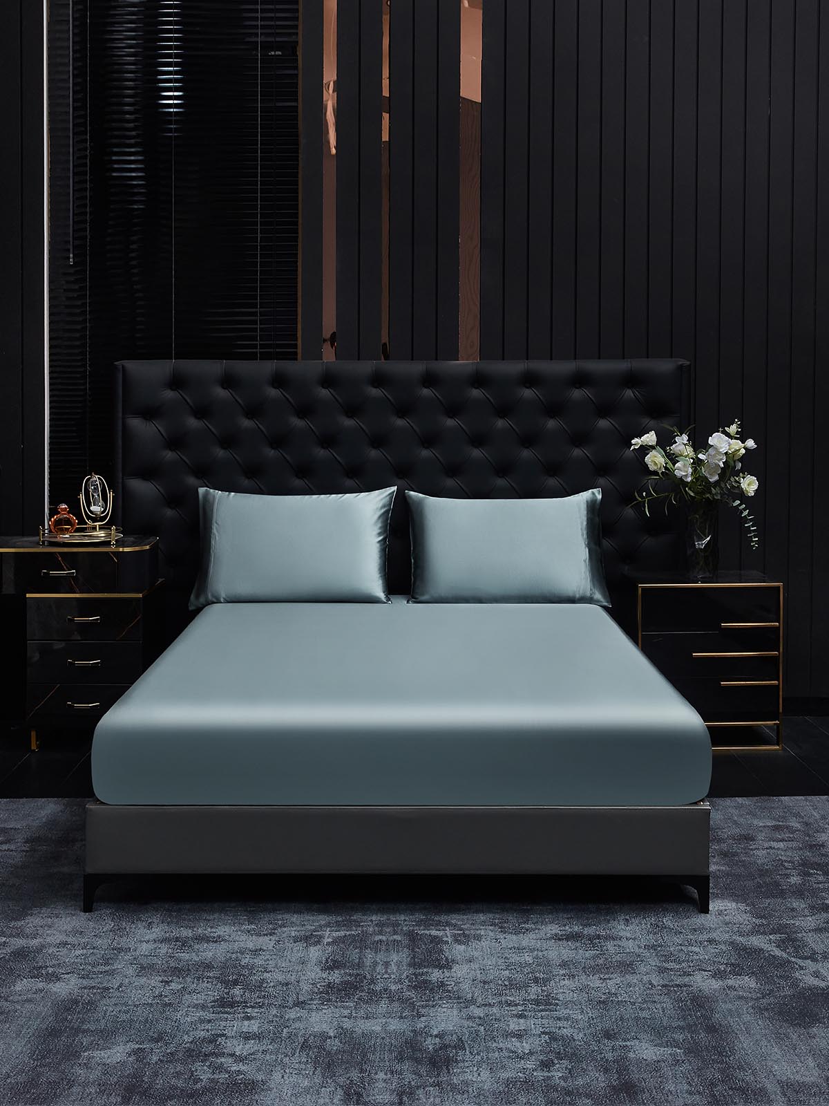 [Gråblå] SilkSilky-DK 22Momme Bedding Set 001