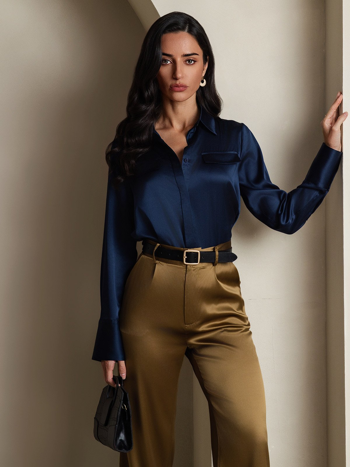 SilkSilky-DK 19Momme Silke Womens Shirt Mørkeblå 006