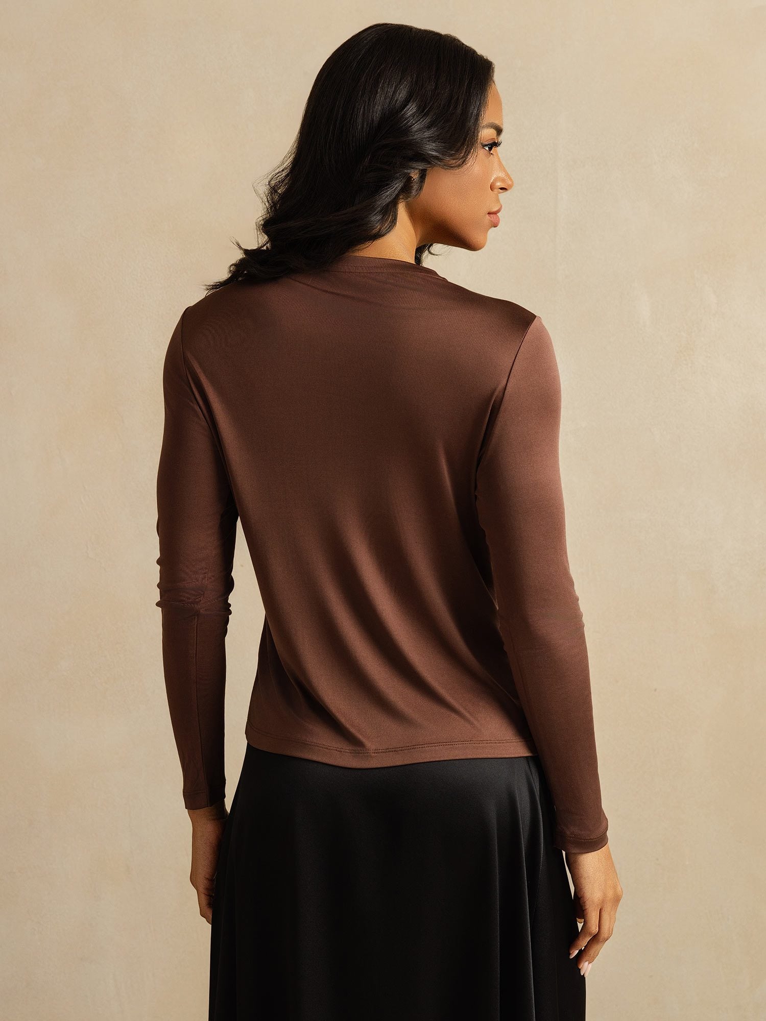 [Kaffe] SilkSilky-DK Langærmet Tight Crew Neck T-shirt til kvinder 002