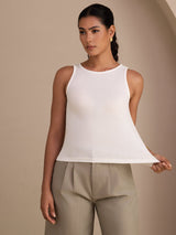 [Hvid] SilkSilky-DK Sleeveless Round Neck Camisole Top 004