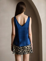 [Mørkeblå] SilkSilky-DK Sleeveless V Neck Camisole Top 002