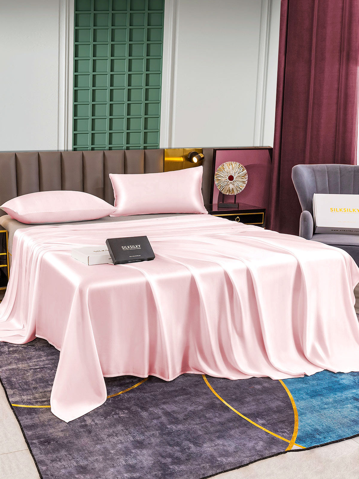 [Lyserød] SilkSilky-DK 25Momme Bedding Set 003
