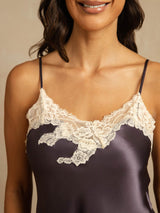 [Lilla Grå] SilkSilky-DK Spaghetti Rem V Hals Camisole Sæt 004