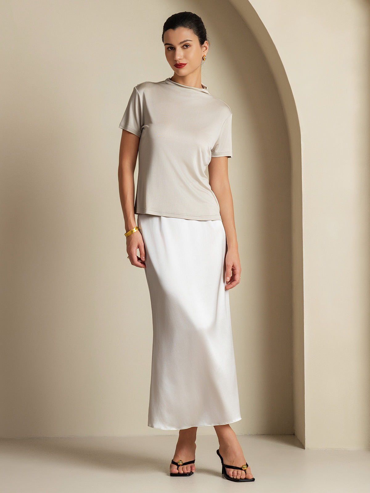 [Lysegrå] SilkSilky-DK 19Momme Silke Skirt 007