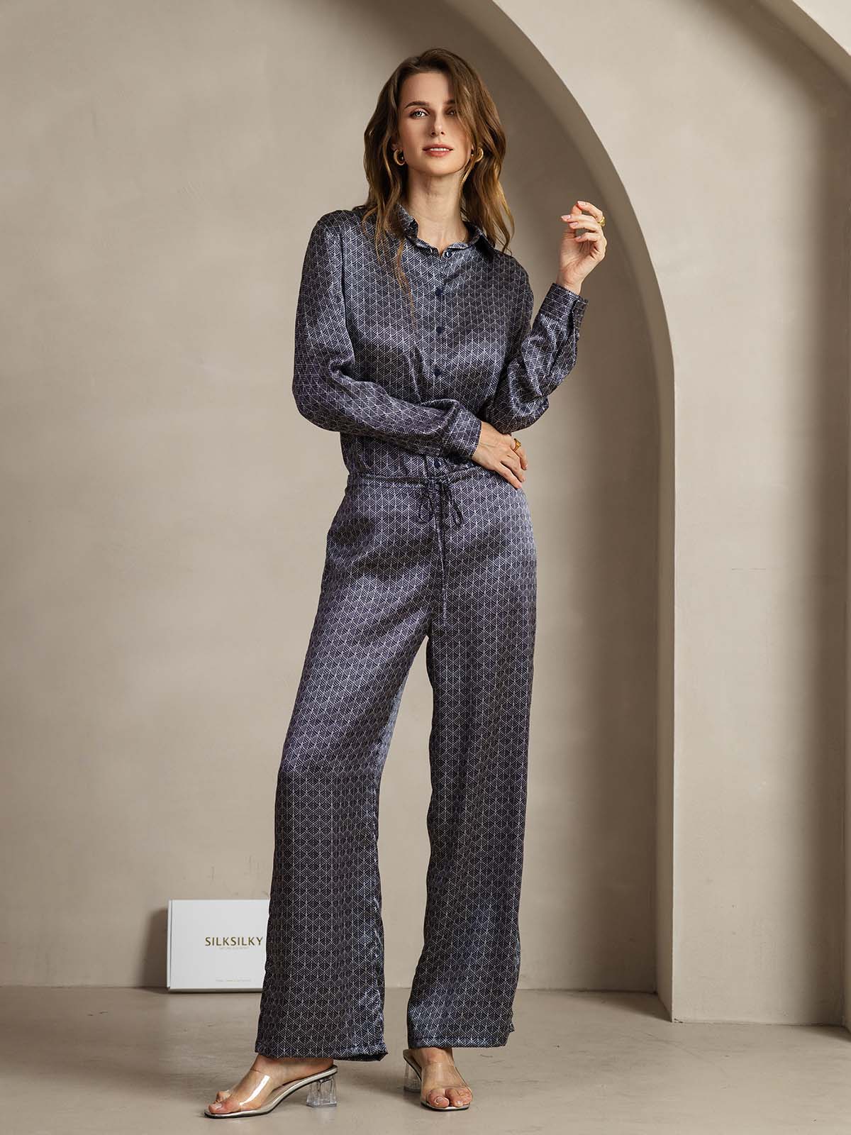 [Marine Ginkgo] SilkSilky-DK 19Momme Silke Womens Pants 003