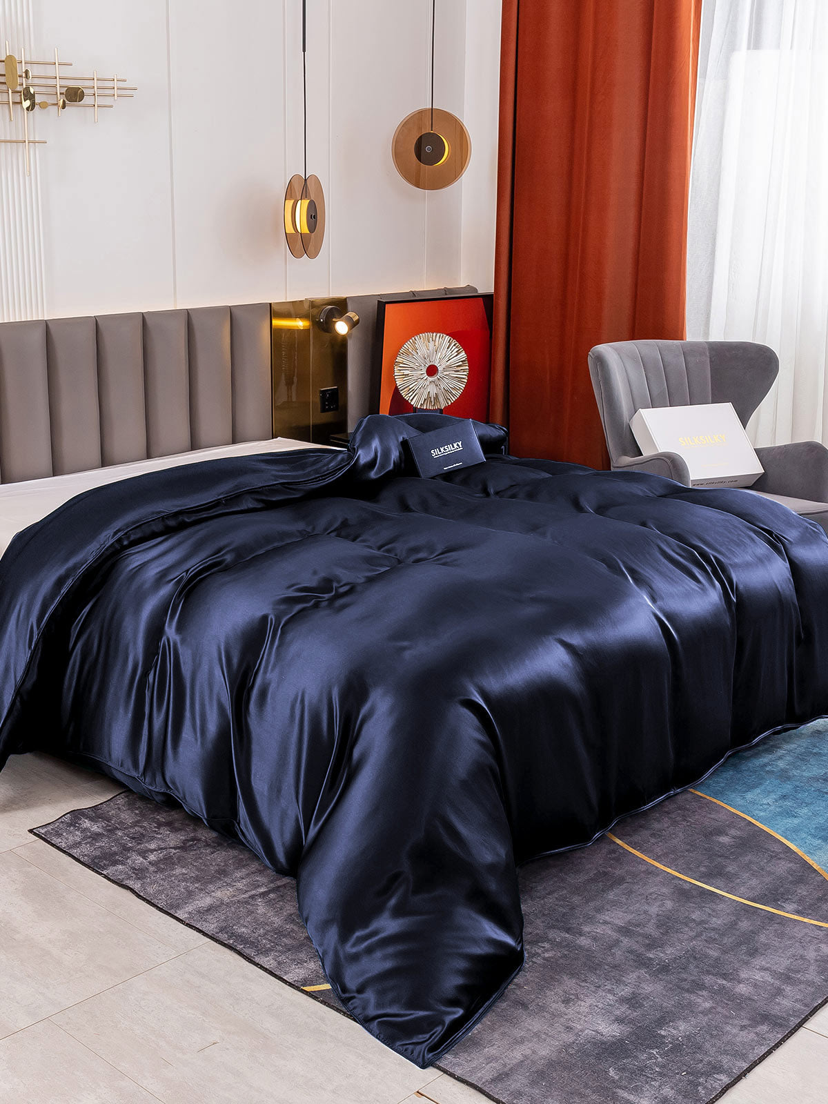 [Mørkeblå] SilkSilky-DK 19Momme Duvet Cover 001