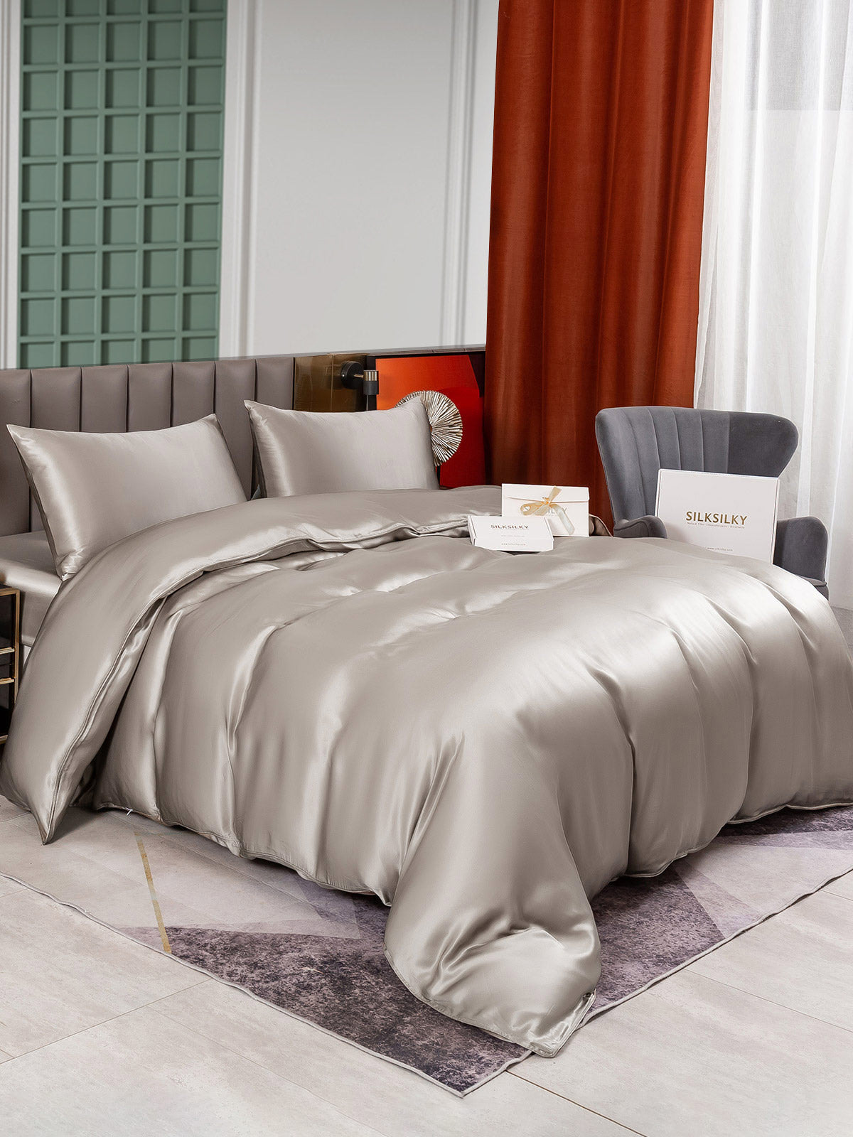 [Grå] SilkSilky-DK 25Momme Bedding Set 004