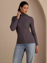 [Mørkegrå] SilkSilky-DK Long Sleeve Turtle Neck T-shirt til kvinder 003