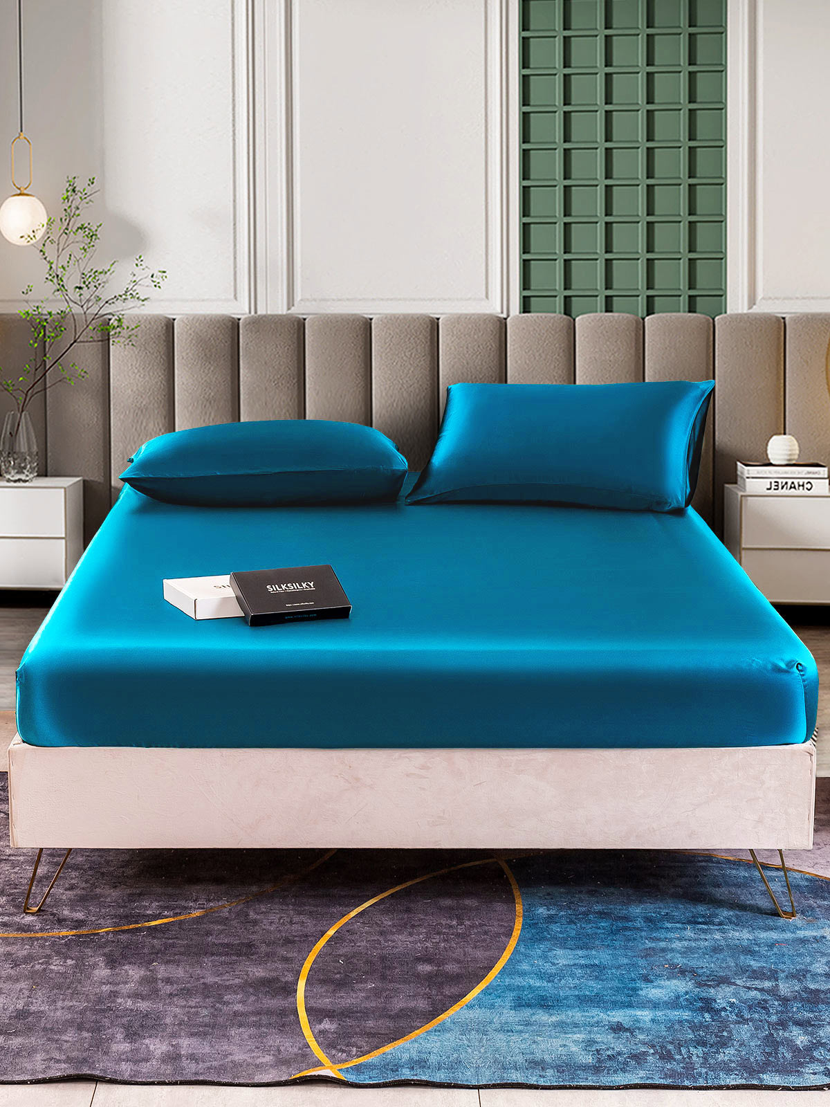 [Blågrøn] SilkSilky-DK 25Momme Bedding Set 002