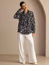 [Sorte Stænk] SilkSilky-DK Long Sleeve Lapel Collar Bluse 004
