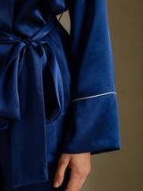 [Mørkeblå] SilkSilky-DK Long Sleeve Shawl Collar Dame Pyjamas 004