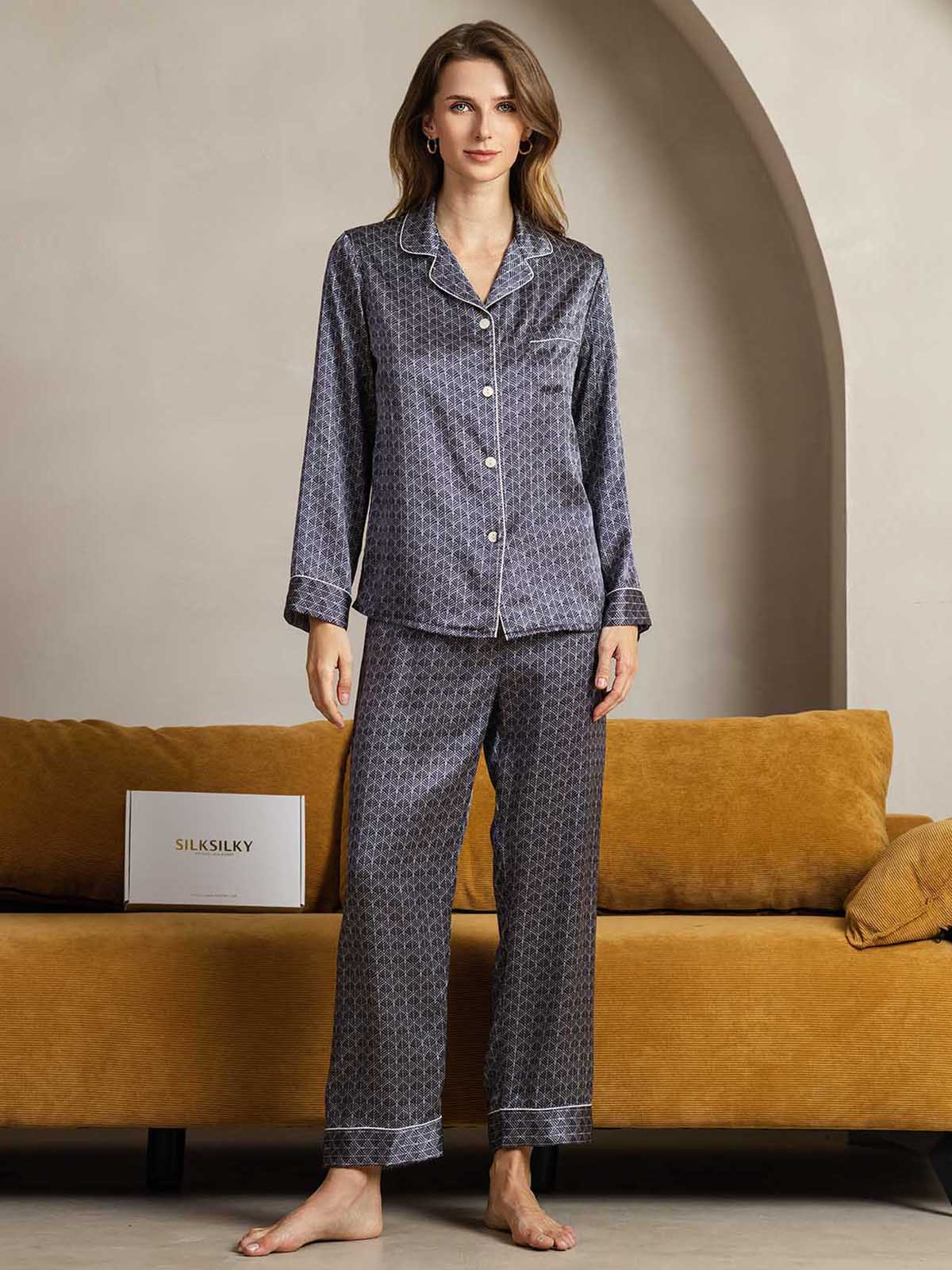 [Marine Ginkgo] SilkSilky-DK Womens Pajamas 001