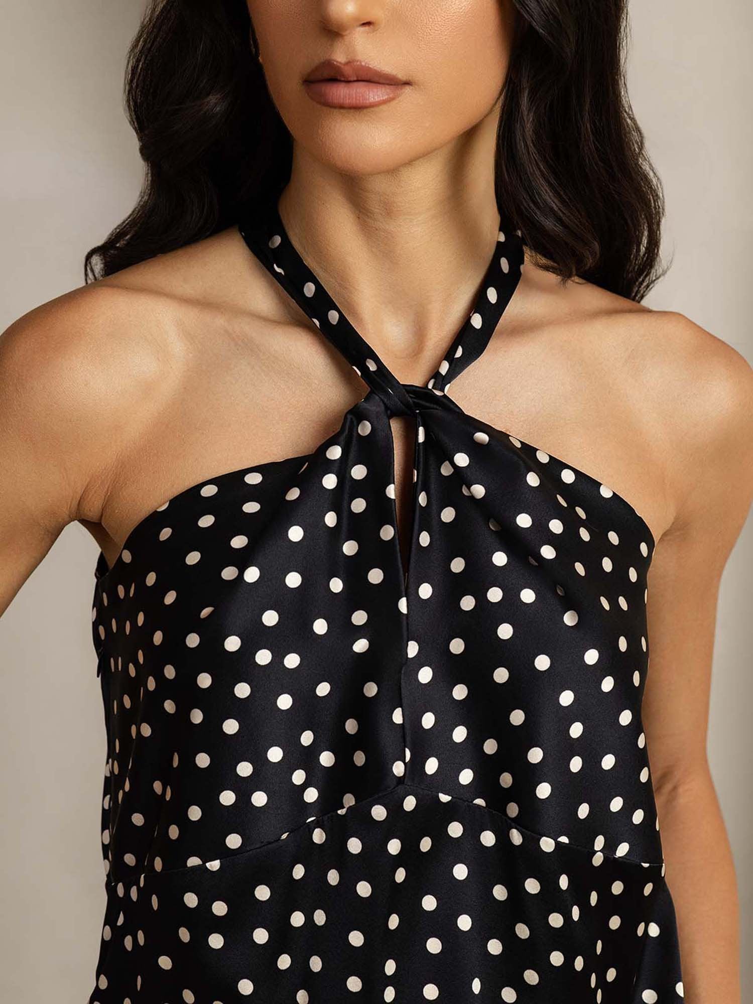 [Prikket] SilkSilky-DK 19Momme Silke Halter Neck T-shirt til kvinder 005