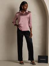 [Bleg Mauve] SilkSilky-DK 3/4 Sleeve Lapel Collar Dameskjorte 006