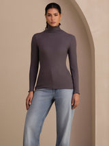 [Mørkegrå] SilkSilky-DK Long Sleeve Turtle Neck T-shirt til kvinder 004