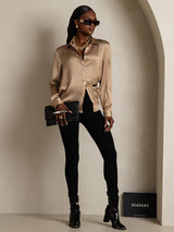 [Blomster] SilkSilky-DK Long Sleeve Lapel Collar Dameskjorte 008