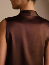 [Mørk Chokolade] SilkSilky-DK Sleeveless Tie Neck Camisole Top 005