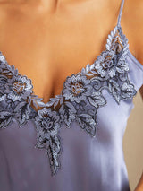 [Stål Blå] SilkSilky-DK Sleeveless V Neck Natkjole 004
