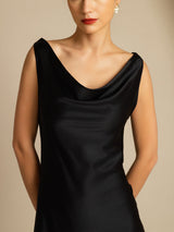 [Sort] SilkSilky-DK Sleeveless Cowl Neck Kjole 003