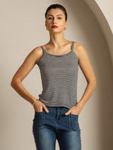 [Sort Stribe] SilkSilky-DK Square Neck Camisole Top 006