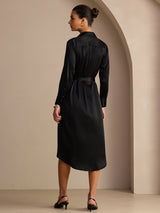 [Sort] SilkSilky-DK Long Sleeve Lapel Collar Kjole 002