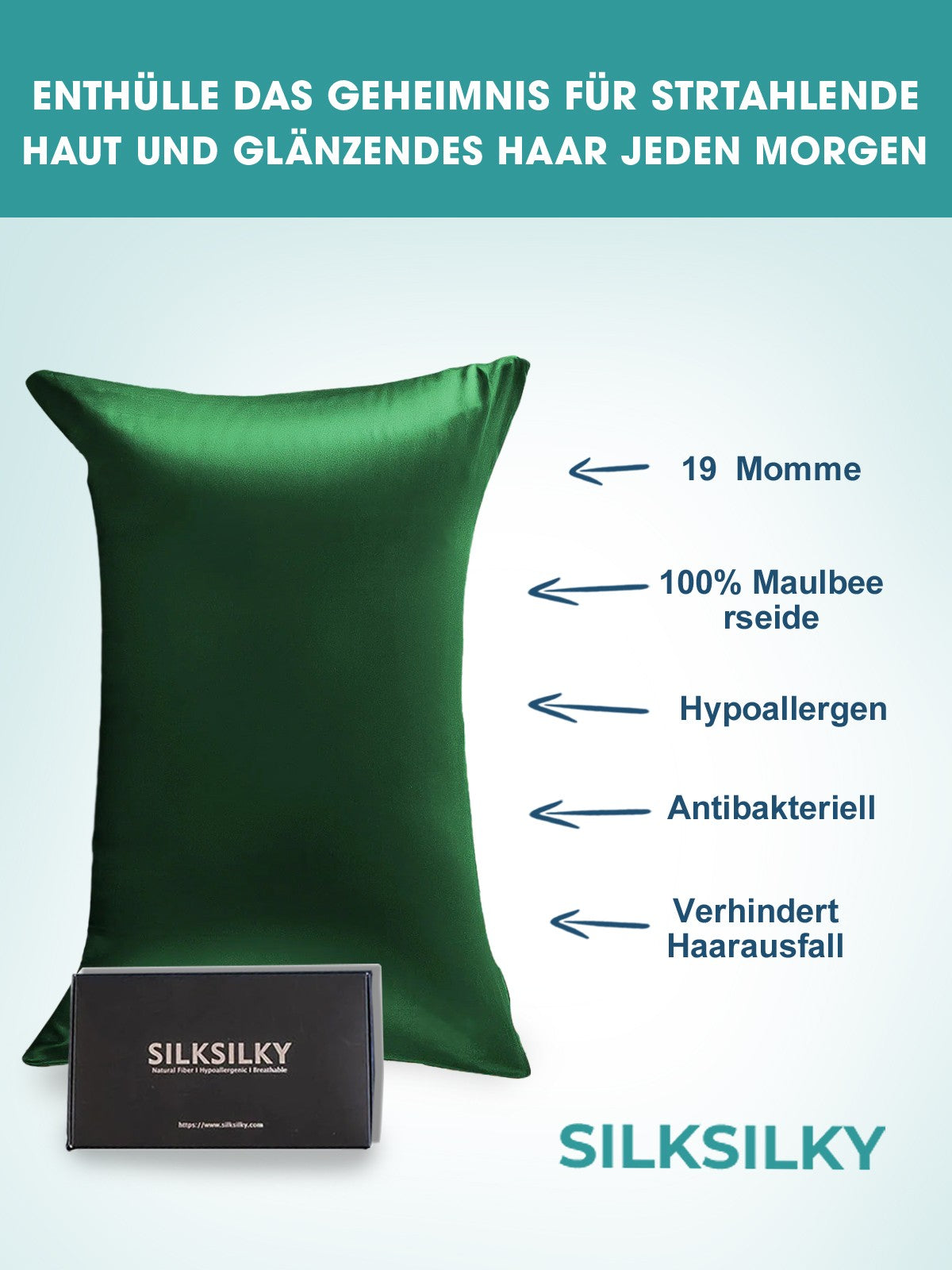 [Mørkegrøn] SilkSilky-DK 19Momme Pillowcase 002