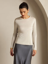 [Grå] SilkSilky-DK Long Sleeve Crew Neck T-shirt til kvinder 011