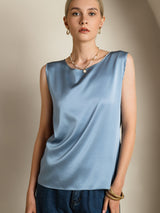 [Gråblå] SilkSilky-DK Sleeveless Round Neck Camisole Top 004